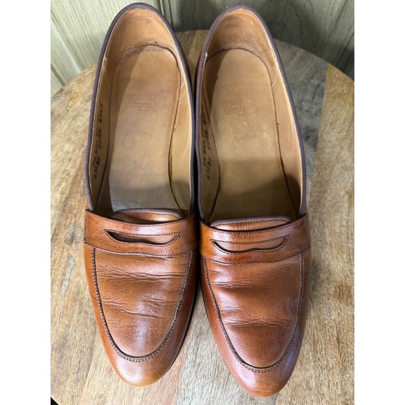 Womens Brown Leather Moc Toe Slip-On Penny Loafer Flats Size 9.5 AAA - Picture 2 of 8